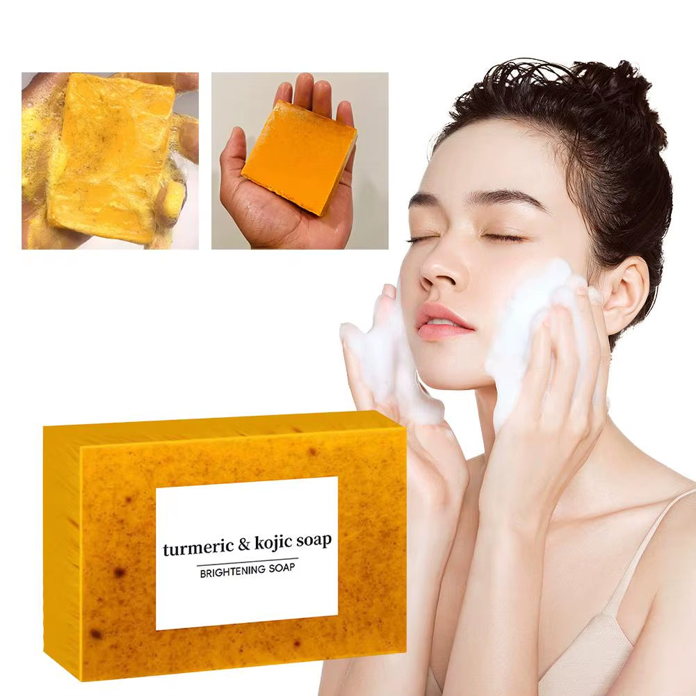100G Turmeric Hand Made Soap, Lemon Kojic Acid Soap, Shower and Facial Soap Deep Cleaning for Face Body Skin Care